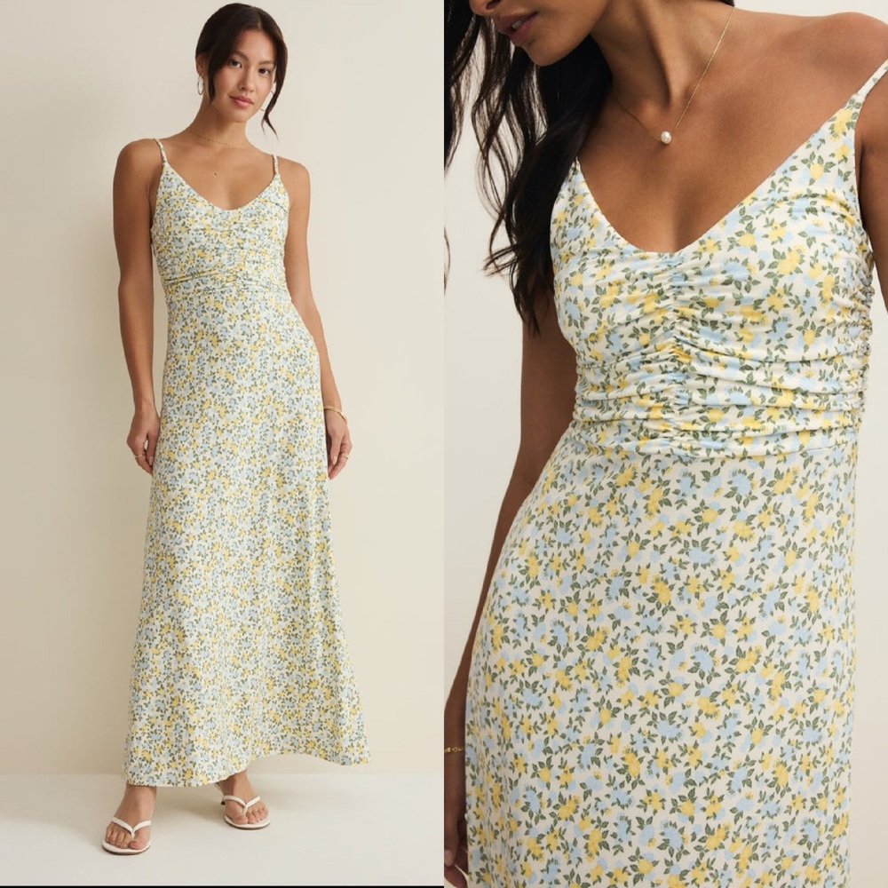 Floral Yellow & Blue Slip Maxi Dress - Women